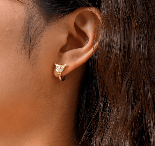 Gold Crystal Butterfly Huggie Earrings - - 18k Gold Plated Waterproof Jewellery - Collection 9