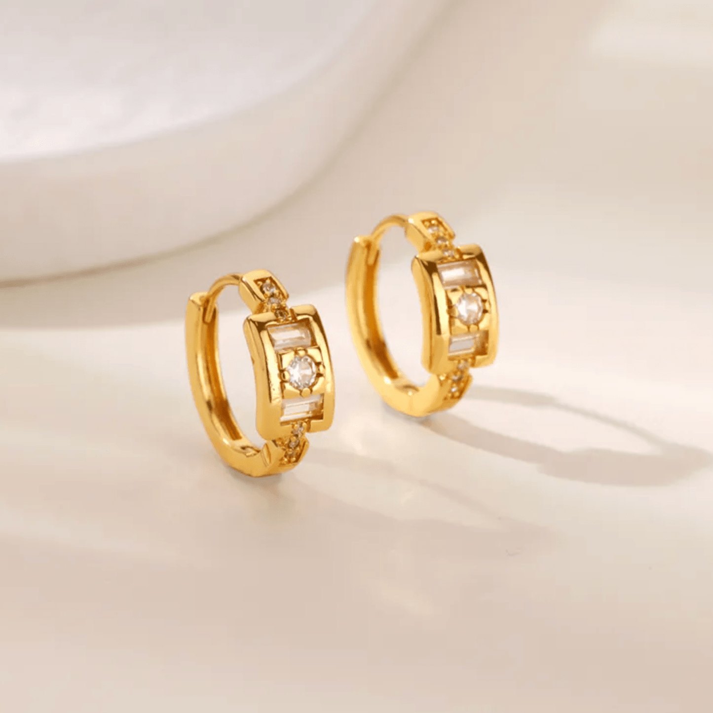 Gold Crystal Geometric Hoop Earrings - Earrings - 18k Gold Plated Waterproof Jewellery - Collection 9