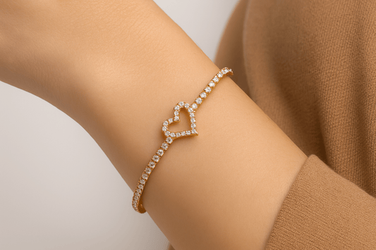 Gold Crystal Heart Tennis Bracelet - Jewelry - 18k Gold Plated Waterproof Jewellery - Collection 9