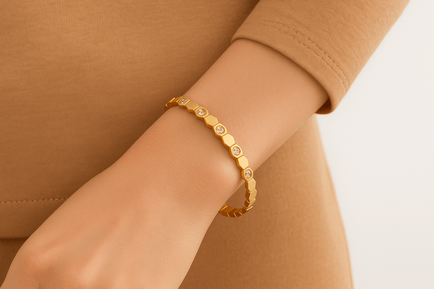 Gold Crystal Hexagon Bangle Bracelet - Jewelry - 18k Gold Plated Waterproof Jewellery - Collection 9