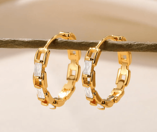 Gold Crystal Huggie Earrings - Earrings - 18k Gold Plated Waterproof Jewellery - Collection 9