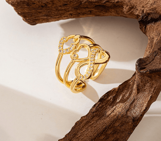 Gold Crystal Infinity Multi-Band Ring - Jewelry - 18k Gold Plated Waterproof Jewellery - Collection 9