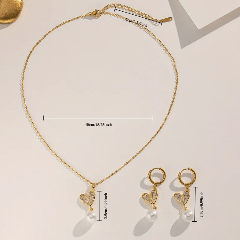 Gold Crystal Leaf White Pearl Jewellery Set - Jewellery Set - 18k Gold Plated Waterproof Jewellery - Collection 9