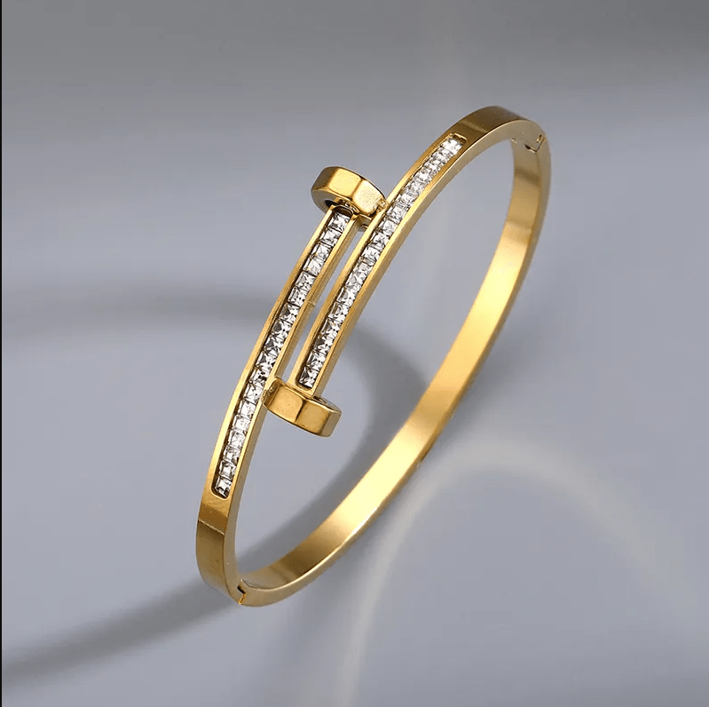 Gold Crystal Nail Bangle - Bracelet - 18k Gold Plated Waterproof Jewellery - Collection 9