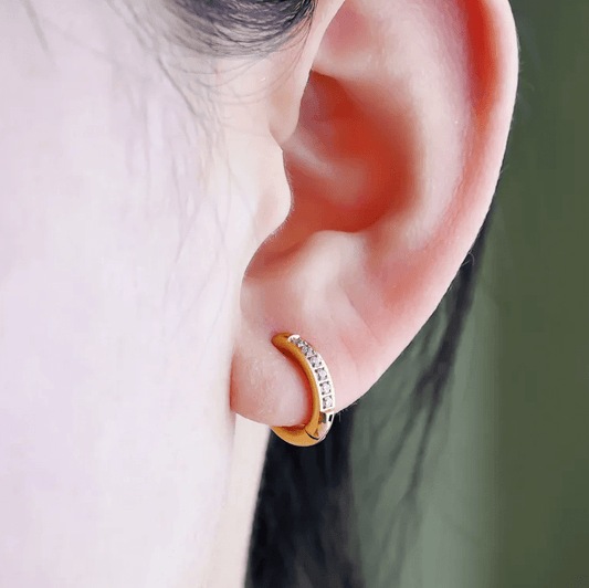 Gold Crystal Stone Mini Huggie Earrings - - 18k Gold Plated Waterproof Jewellery - Collection 9