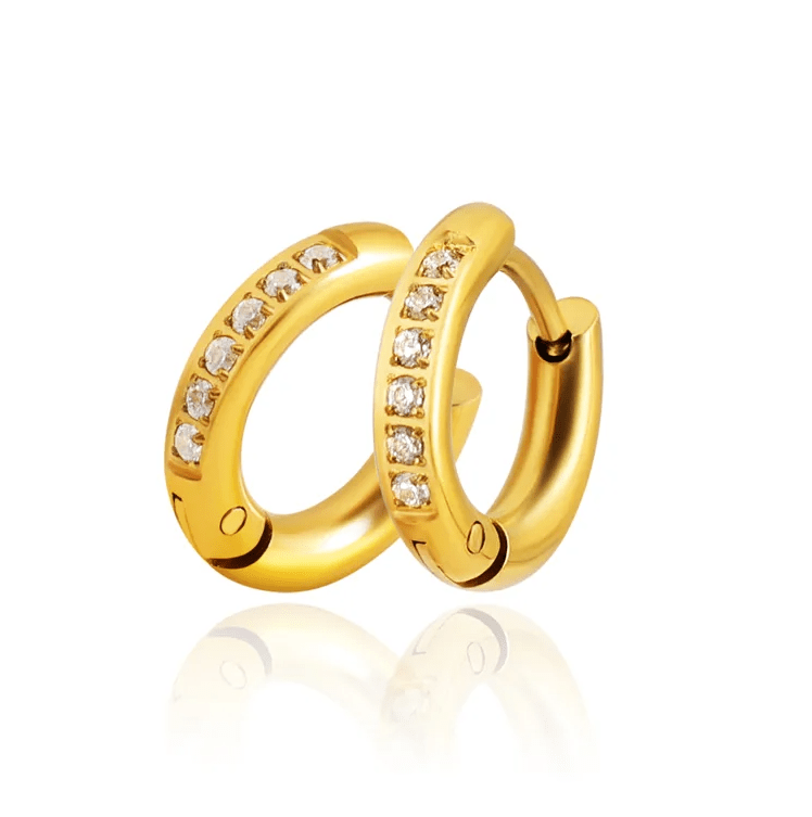 Gold Crystal Stone Mini Huggie Earrings - - 18k Gold Plated Waterproof Jewellery - Collection 9