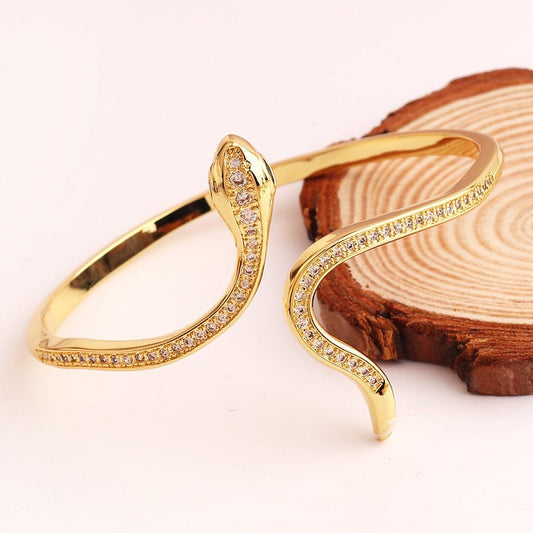 Gold Crystal Zircon Snake Wrap Bangle - Bangle - 18k Gold Plated Waterproof Jewellery - Collection 9