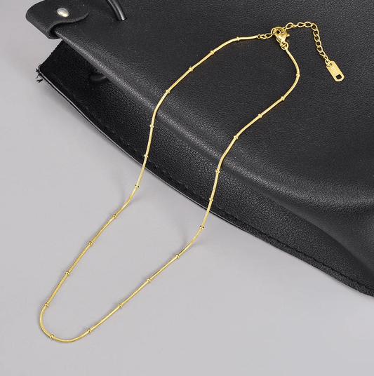 Gold Delicate Beaded Chain - Necklace - 18k Gold Plated Waterproof Jewellery - Collection 9