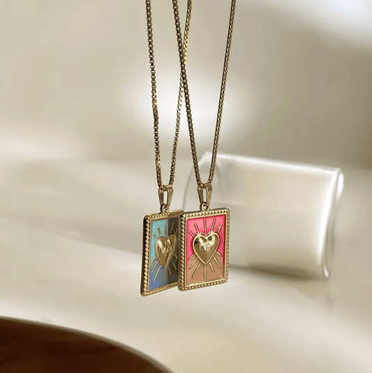 Gold Enamel Heart Pendant Necklace - Necklace - 18k Gold Plated Waterproof Jewellery - Collection 9