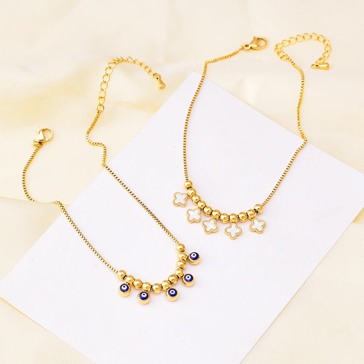 Gold Evil Eye Charm & Bead Box Chain Anklet - Anklet - 18k Gold Plated Waterproof Jewellery - Collection 9