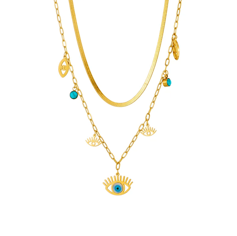 Gold Evil Eye Layered Necklace Set - Necklace - 18k Gold Plated Waterproof Jewellery - Collection 9