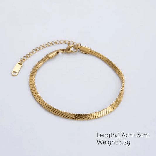 Gold Flat Herringbone Snake Chain Bracelet - Bracelets - 18k Gold Plated Waterproof Jewellery - Collection 9