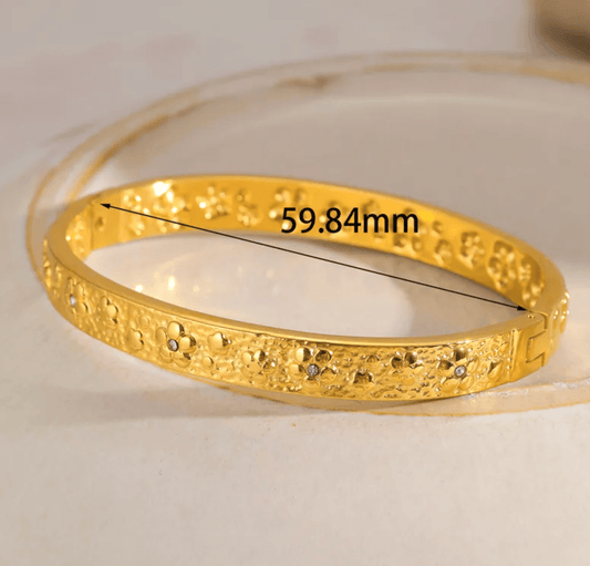 Gold Floral Cutout Bangle - Bracelets - 18k Gold Plated Waterproof Jewellery - Collection 9