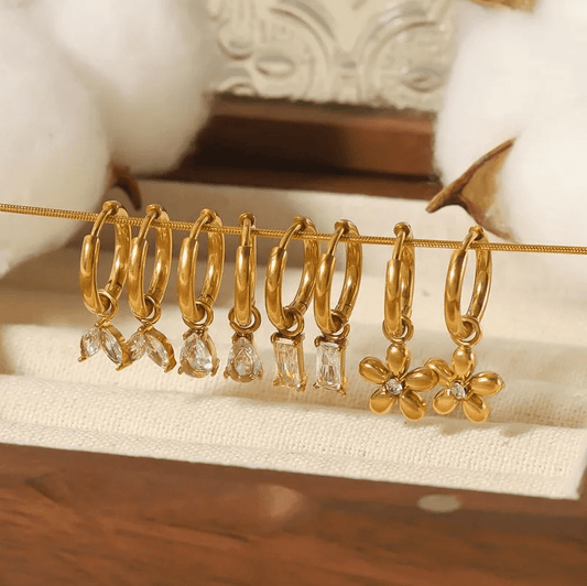 Gold Flower Charm Hoop Earrings - - 18k Gold Plated Waterproof Jewellery - Collection 9