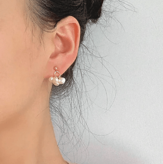 Gold Freshwater Pearl Cluster Drop Earrings - - 18k Gold Plated Waterproof Jewellery - Collection 9