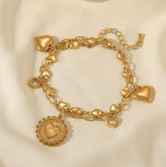 Gold Heart Charm Bracelet - Bracelet - 18k Gold Plated Waterproof Jewellery - Collection 9