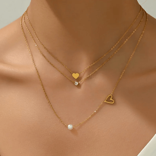 Gold Heart Layered Necklace - Necklaces - 18k Gold Plated Waterproof Jewellery - Collection 9