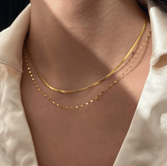 Gold Herringbone Layered Necklace - Necklace - 18k Gold Plated Waterproof Jewellery - Collection 9