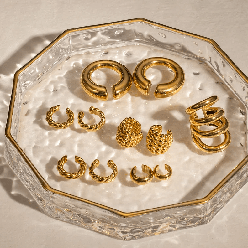 Gold Honeycomb Ear Cuffs - - 18k Gold Plated Waterproof Jewellery - Collection 9