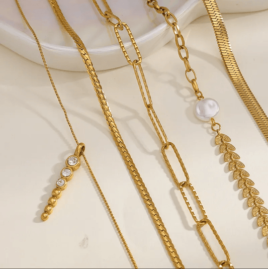 Gold Layered Chain Necklace Set - Jewelry - 18k Gold Plated Waterproof Jewellery - Collection 9
