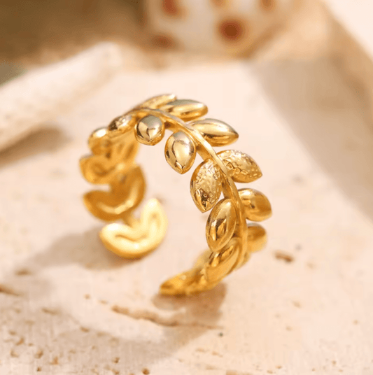 Gold Leaf Design Ring - Jewelry - 18k Gold Plated Waterproof Jewellery - Collection 9