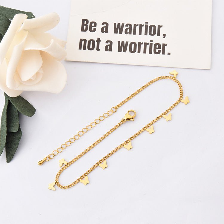 Gold Mini Butterfly Charm Curb Chain Anklet - Anklets - 18k Gold Plated Waterproof Jewellery - Collection 9