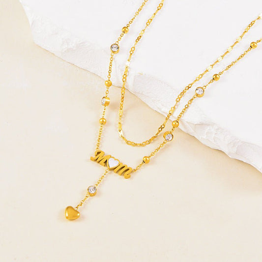 Gold MOM Letter Crystal Heart Drop Anklet - Anklets - 18k Gold Plated Waterproof Jewellery - Collection 9