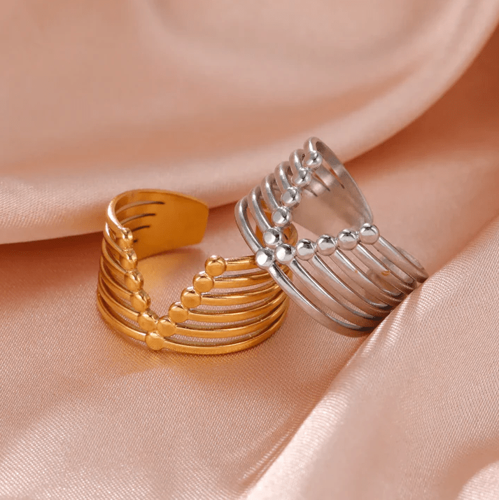 Gold Multi-Band Beaded Ring - Jewelry - 18k Gold Plated Waterproof Jewellery - Collection 9