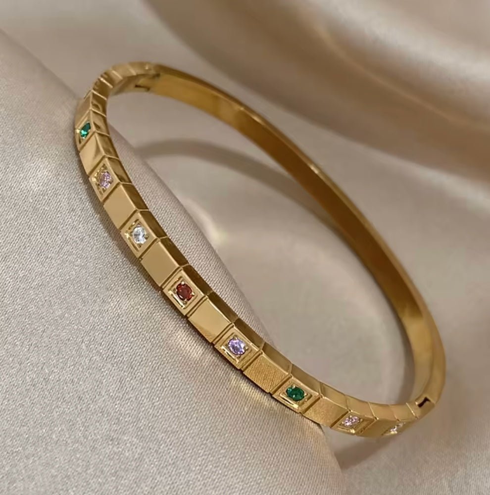 Gold Multi Color Stone Bangle - Bracelets - 18k Gold Plated Waterproof Jewellery - Collection 9