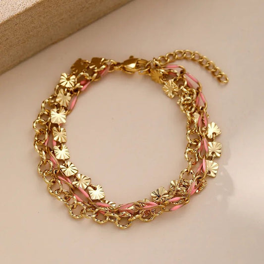 Gold Multicolour Enamel Coin Disc Chunky Link Double Layer Bracelet - Bracelets - 18k Gold Plated Waterproof Jewellery - Collection 9