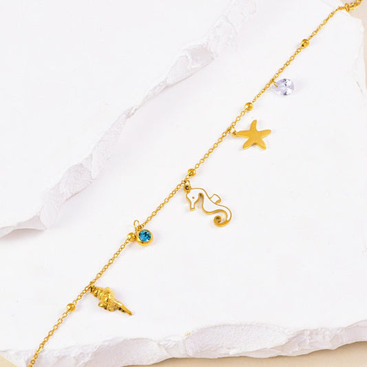 Gold Ocean Seahorse Starfish Charm Anklet - Anklets - 18k Gold Plated Waterproof Jewellery - Collection 9