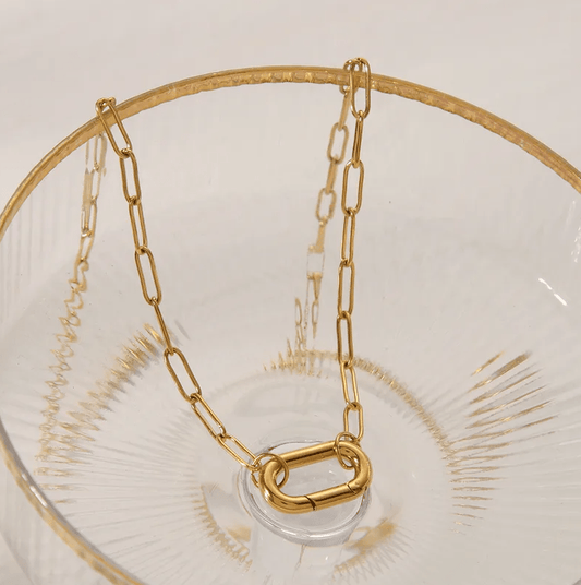 Gold Paperclip Chain Carabiner Necklace - Jewelry - 18k Gold Plated Waterproof Jewellery - Collection 9
