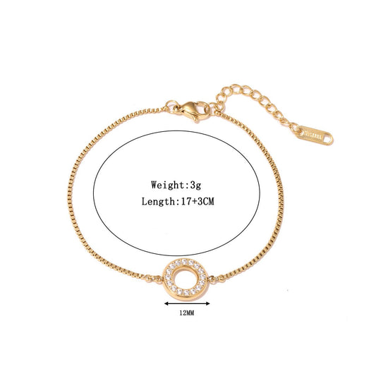 Gold Pave Zircon Open Circle Box Chain Bracelet - Bracelets - 18k Gold Plated Waterproof Jewellery - Collection 9