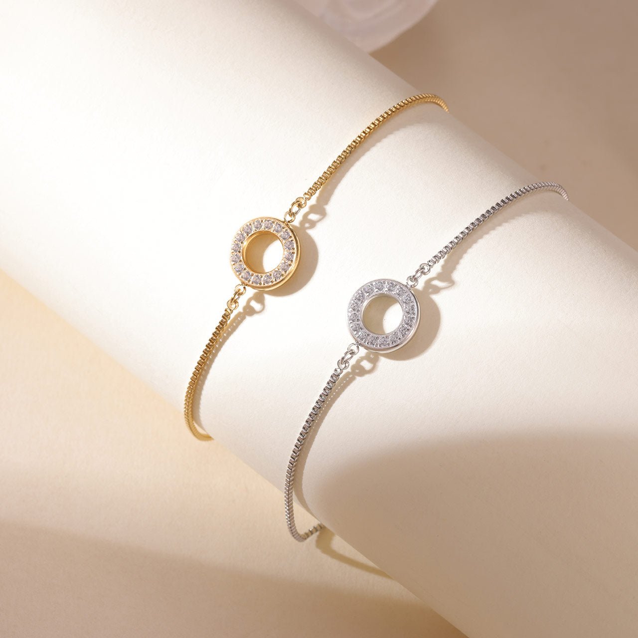 Gold Pave Zircon Open Circle Box Chain Bracelet - Bracelets - 18k Gold Plated Waterproof Jewellery - Collection 9