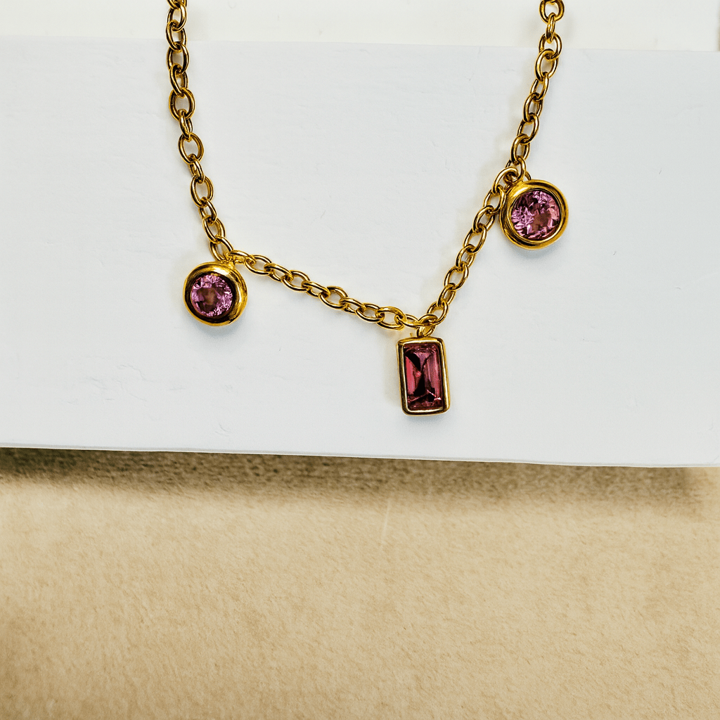 Gold Pink Crystal Charm Bracelet - Jewelry - 18k Gold Plated Waterproof Jewellery - Collection 9