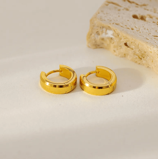 Gold Polished Mini Huggie Earrings - - 18k Gold Plated Waterproof Jewellery - Collection 9