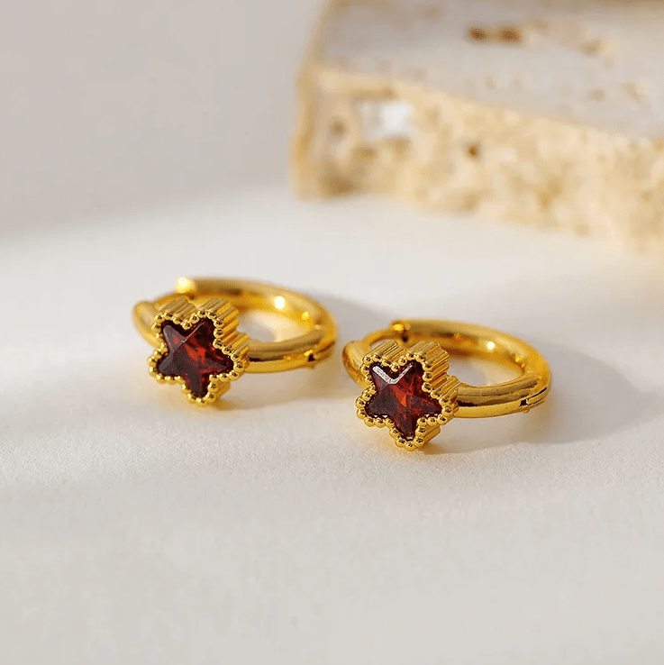 Gold Purple Crystal Star Huggie Earrings - Earrings - 18k Gold Plated Waterproof Jewellery - Collection 9