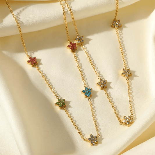 Gold Rainbow Color Crystal Flower Chain Necklace - Jewelry - 18k Gold Plated Waterproof Jewellery - Collection 9
