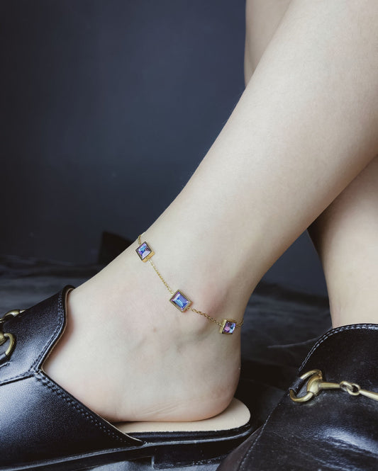 Gold Rainbow Square Zircon Station Anklet - Anklets - 18k Gold Plated Waterproof Jewellery - Collection 9