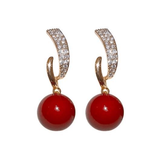 Gold Red Agate Crystal Hoop Earrings - Earrings - 18k Gold Plated Waterproof Jewellery - Collection 9