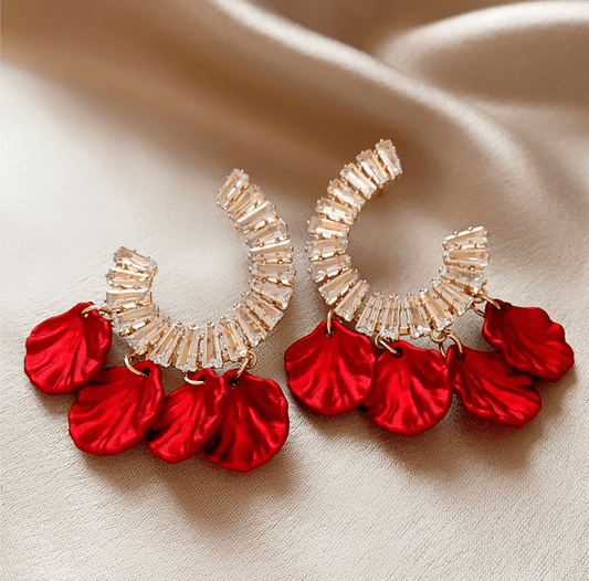Gold Red Crystal Petal Hoop Earrings - Earrings - 18k Gold Plated Waterproof Jewellery - Collection 9