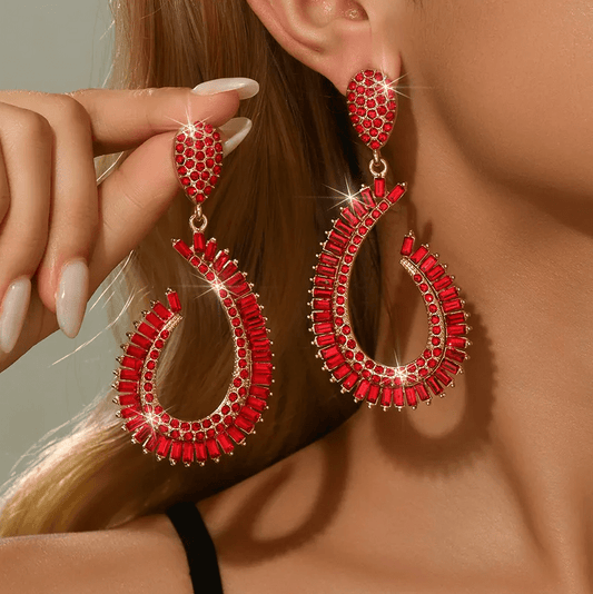 Gold Red Crystal Teardrop Earrings - Earrings - 18k Gold Plated Waterproof Jewellery - Collection 9