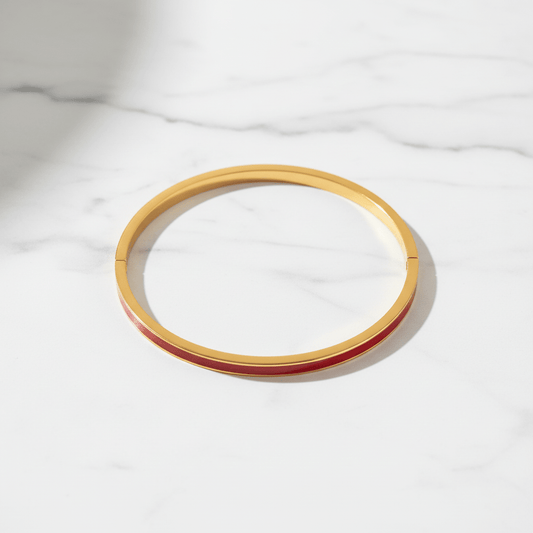 Gold Red Enamel Bangle - Bracelet - 18k Gold Plated Waterproof Jewellery - Collection 9