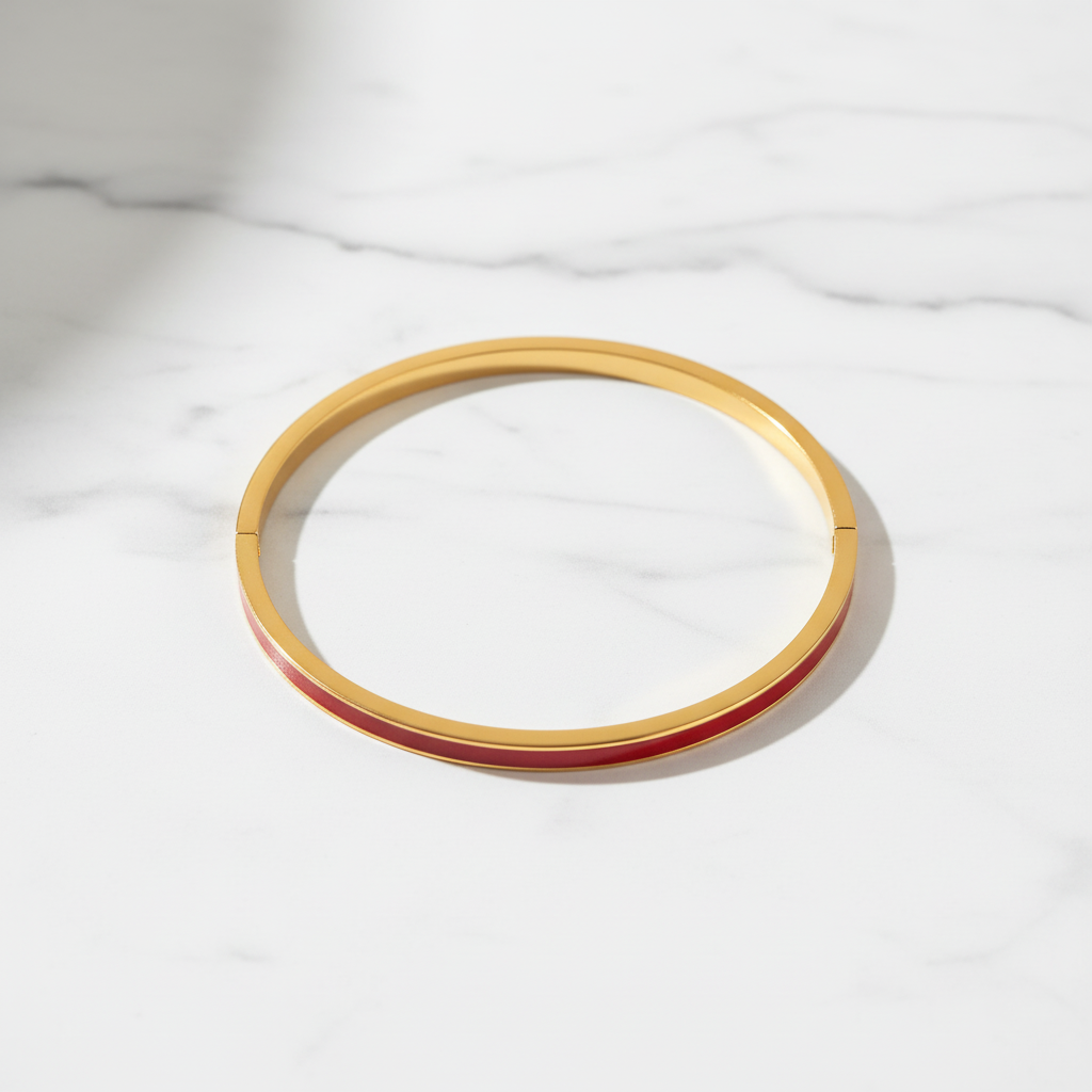 Gold Red Enamel Bangle - Bracelet - 18k Gold Plated Waterproof Jewellery - Collection 9