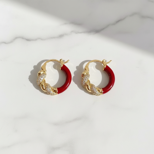 Gold Red Enamel Hoop Earrings - Earrings - 18k Gold Plated Waterproof Jewellery - Collection 9