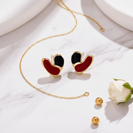 Gold Red Heart Bow Stud Earrings - Earrings - 18k Gold Plated Waterproof Jewellery - Collection 9