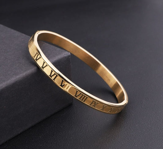 Gold Roman Numeral Bangle - Bracelets - 18k Gold Plated Waterproof Jewellery - Collection 9