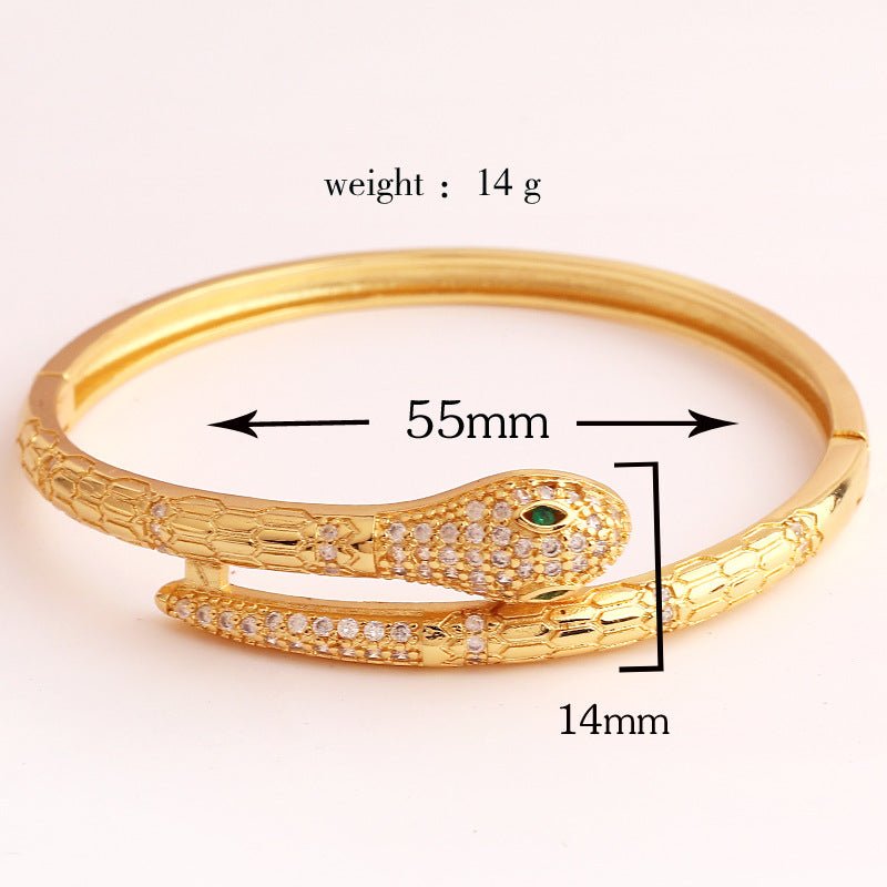 Gold Scale Textured Snake Head Wrap Bangle - Bangle - 18k Gold Plated Waterproof Jewellery - Collection 9