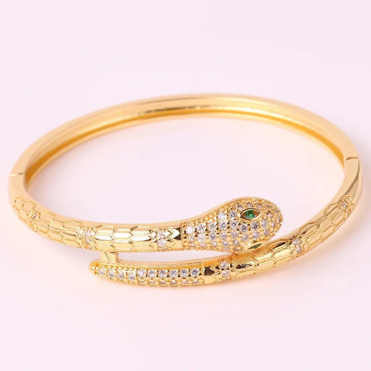 Gold Scale Textured Snake Head Wrap Bangle - Bangle - 18k Gold Plated Waterproof Jewellery - Collection 9