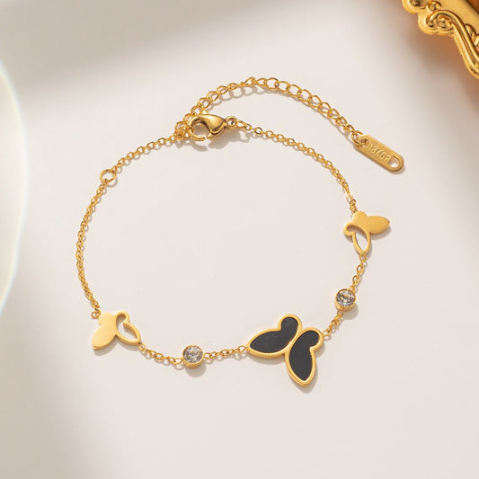 Gold Shell Butterfly Crystal Station Cable Chain Bracelet - Bracelets - 18k Gold Plated Waterproof Jewellery - Collection 9
